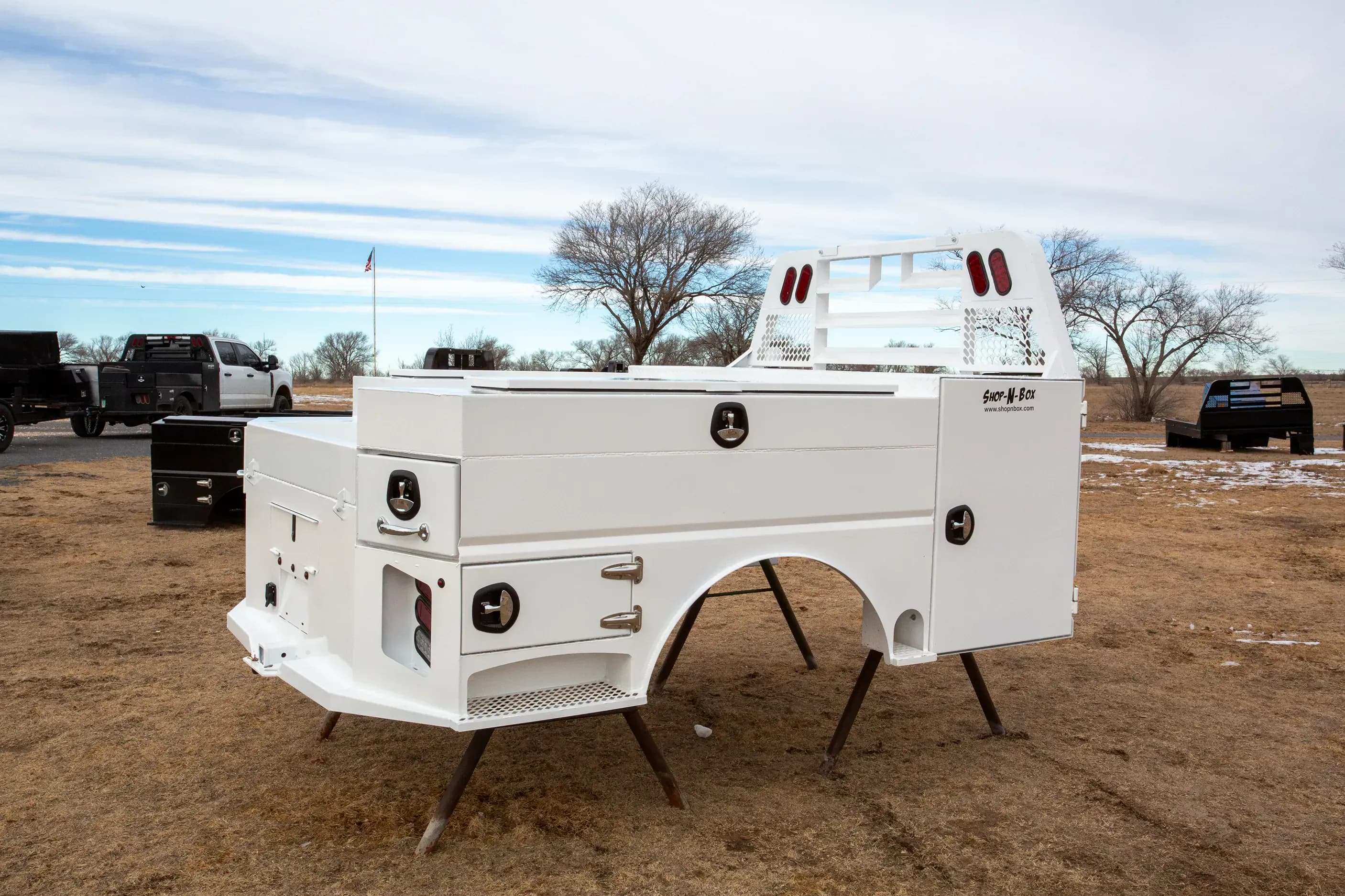 Shop-N-Box Legend Bed white finish outdoor installation