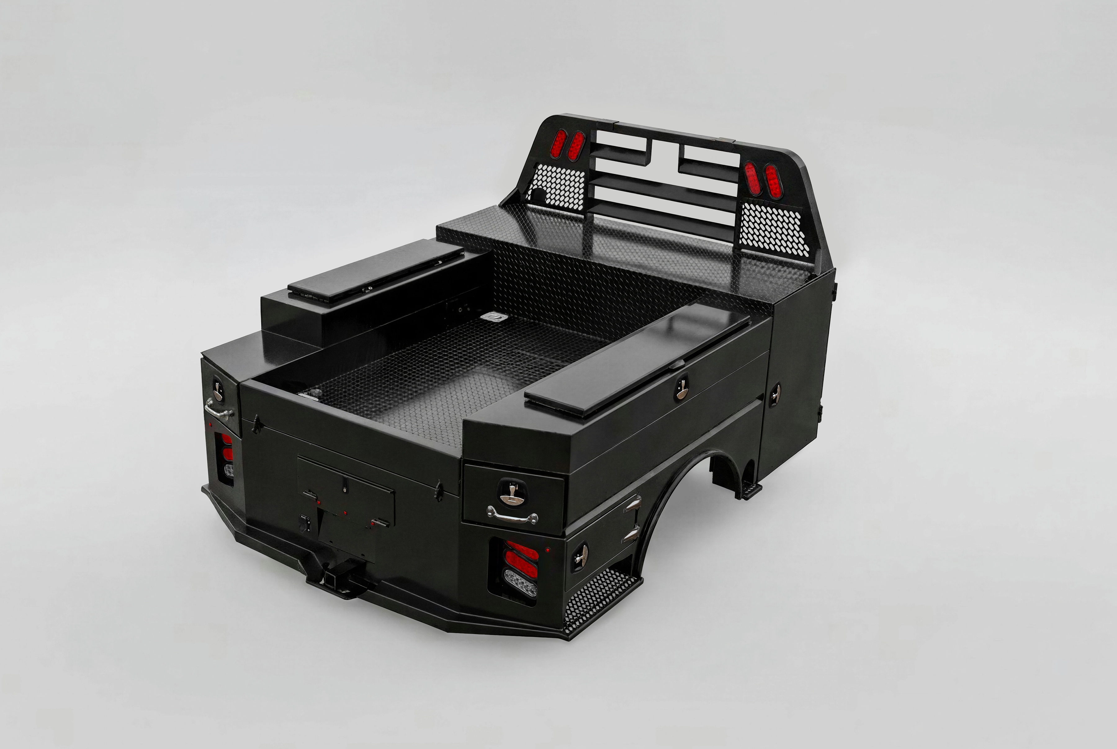 Shop-N-Box Legend Bed black finish rear three-quarter view