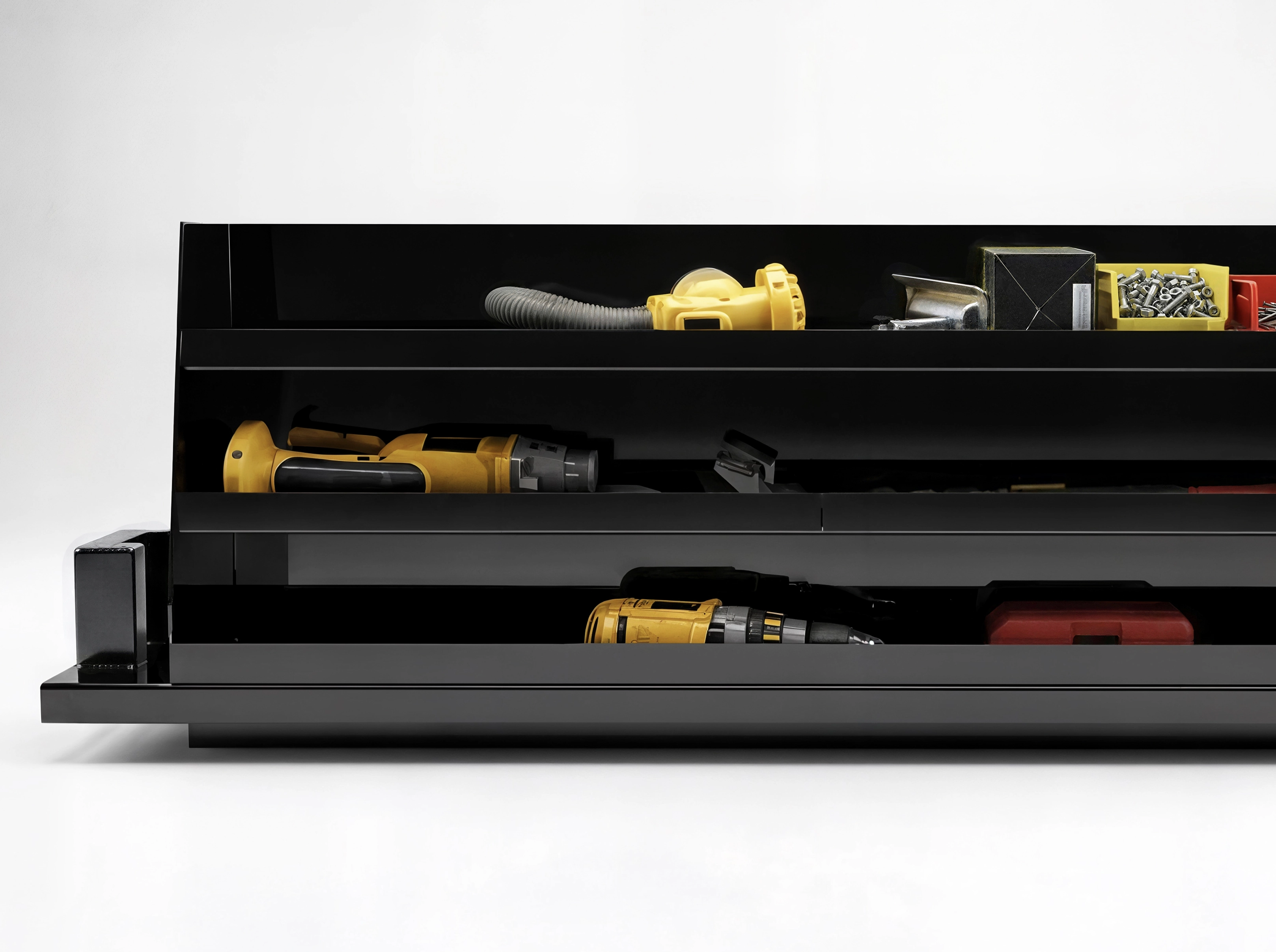 Shop-N-Box Legend Bed storage insert with bulk items and tools